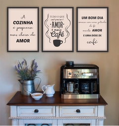 Conjunto de Quadros Decorativos Cozinha Pequena Cheia Amor Café