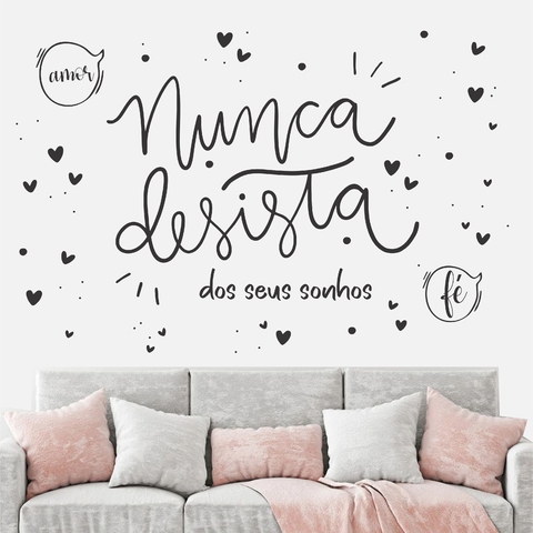 Adesivo Decorativo Parede Lettering Nunca Desista Dos Seus Sonhos