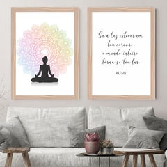 Conjunto de Quadros Decorativos Frase Rumi Yoga Meditação