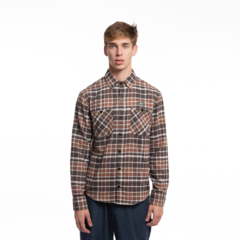 Camisa flanelada xadrez marrom gênero neutro com modelagem regular e costuras contrastantes da marca de skate "Privê". Com tecido flanelado, possuí etiqueta personalizada da marca na parte frontal localizada acima do bolso esquerdo.