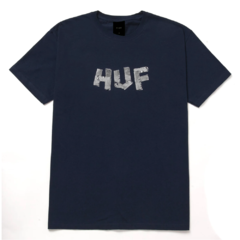 Camiseta HUF Fixed It Navy. Produzida em 100% algodão. Logo clássico HUF personalizado.