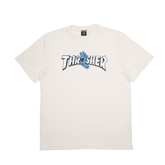 Camiseta Thrasher x Santa Cruz na cor off white manga curta em 100% algodão. Modelagem regular.