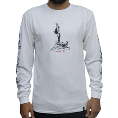 Camiseta HUF X Frazetta Sacrifice ML White. Coleção cápsula exclusiva que celebra o trabalho e o legado do falecido artista de fantasia americano Frank Frazetta.