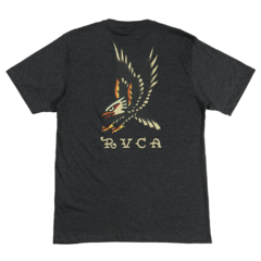 Camiseta RVCA Eagle Grey. Camiseta meia malha 26.1 penteado 50% algodão 50% poliéster. Modelagem: Relaxed Fit (oversized).