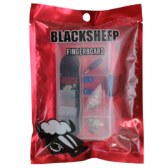 Tech Deck da marca Black Sheep. Os skates de mão acompanham lixa, chave, 4 rodas, um par de trucks, porcas e parafusos. Além de uma case para guardá-los. 