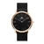 relógio minimalista pulseira aço preta fundo preto com rose gold