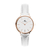 relógio feminino pulseira couro branca fundo branco com rose gold