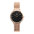 relógio minimalista feminino pulseira aço rosé gold fundo preto