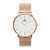 relógio minimalista feminino pulseira aço rosé gold fundo branco