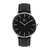 relógio minimalista pulseira couro preta fundo preto com prata