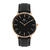 relógio minimalista pulseira couro preta fundo preto com rose gold