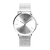 relógio minimalista pulseira aço prata fundo prata metal