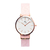relógio feminino pulseira nylon rosa fundo branco com rose gold