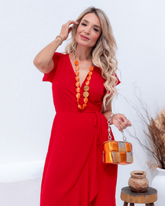 Vestido Envelope Midi Yara Vermelho