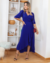 Vestido Envelope Midi Yasmin Azul bic Manga 3/4