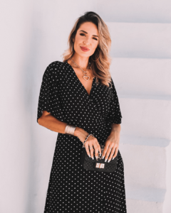 Vestido Envelope Longo Jane Poá Preto