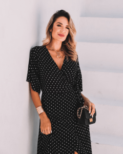 Vestido Envelope Longo Jane Poá Preto