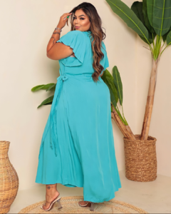 Vestido Regina Longuete Envelope Viscolinho Azul Serenity