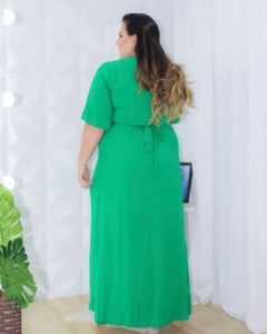 Vestido Envelope Longo Jane Liso Verde Bandeira midsize