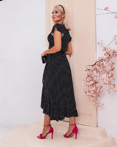 Vestido YARA envelope Midi Poá Preto - comprar online