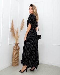 Vestido Tati Envelope Longo Poá Preto