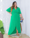 Vestido Envelope Longo Jane Liso Verde Bandeira midsize