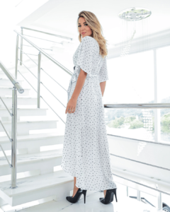 Vestido Envelope Longo Jane Poá Branco