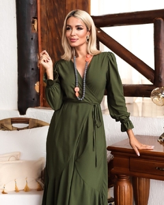 Vestido Yolanda Midi Manga Longa MILITAR