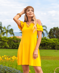 Vestido Mona Detalhe Ombros AMARELO - comprar online