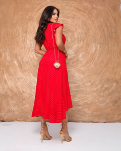 Vestido YARA envelope transpassado Midi POÁ VERMELHO