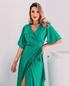 Vestido Envelope Longo Jane Poá Verde