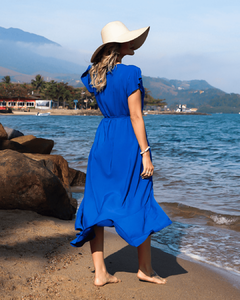 Vestido Envelope Midi Yara Azul Bic