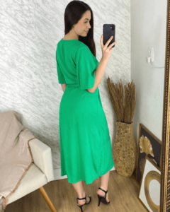 Vestido Envelope Longo Jane Liso Verde Bandeira