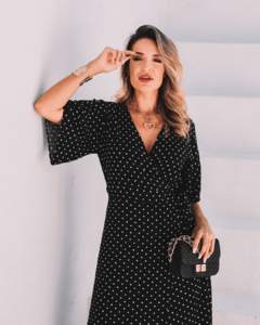 Vestido Envelope Longo Jane Poá Preto