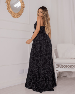 Vestido Lili Envelope Longo Alcinha Poá Preto