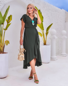 Vestido Envelope Midi Yara Verde Militar