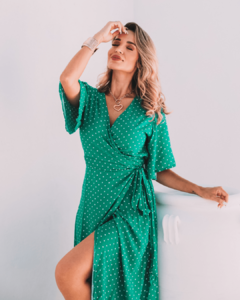 Vestido Envelope Longo Jane Poá Verde