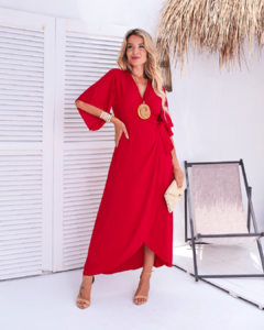 Vestido Envelope Longo Jane Liso Vermelho