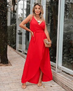 Vestido Envelope Longo Lili Alcinha Vermelho