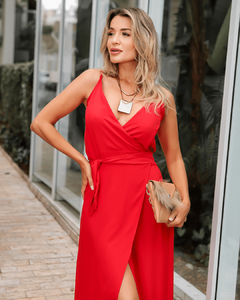 Vestido Envelope Longo Lili Alcinha Vermelho