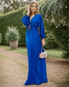 vestido longo manga longa azul royal 