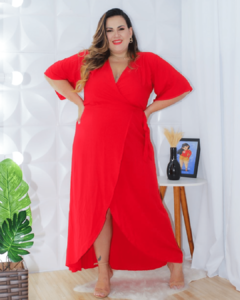 Vestido Envelope Longo Jane Liso Vermelho