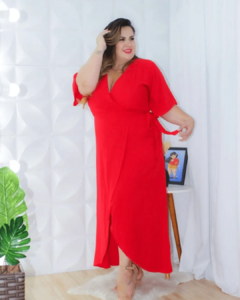 Vestido Envelope Longo Jane Liso Vermelho