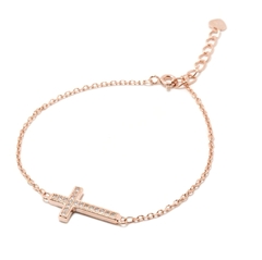 Pulsera Italiana 31 Cruz con Piedra Rosé