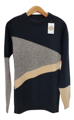 4326 / Sweater Pullover Combinado Bremer Lana Merino Dama - Switch Sweaters