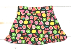 POLLERA VOLADO ESTAMPADA NEGRO CON FRUTAS - Talle 4