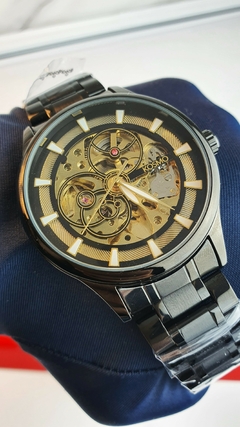 Reloj original con maquinaria visible correa en acero kosmo k820f