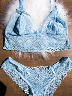 Conjunto Lingerie Renda - Calcinha e Sutiã Azul GG