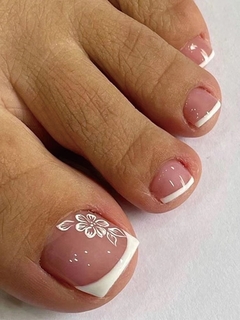 Unhas Postiças para Pés 24 Unidades Francesinha Branca com Florzinha no Canto - comprar online