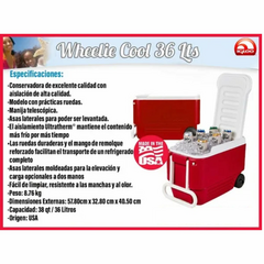 CONSERVADORA IGLOO WHEELIE COOL 38 QT (36 LTS) CON RUEDAS (HE978) - tienda online